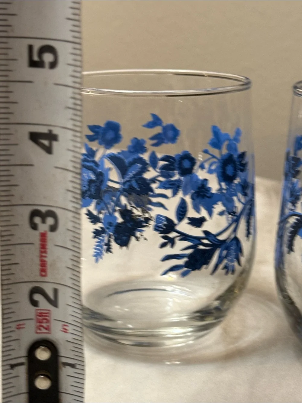 Royal Norfolk  Set Of  2 Glass Tumblers   Blue Flower Print 4.25” Height